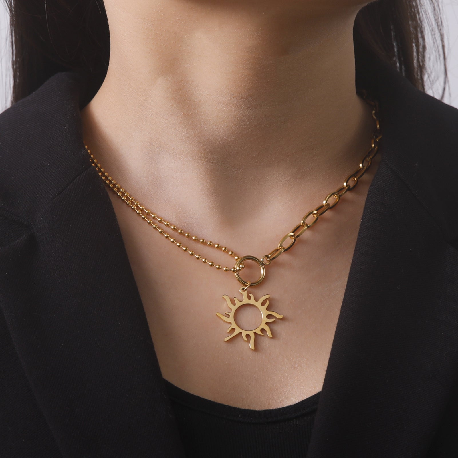 Clavicle Chain Sun Pendant Necklace