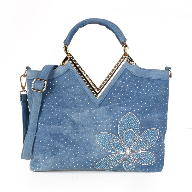 Diamond Flower Denim Bag