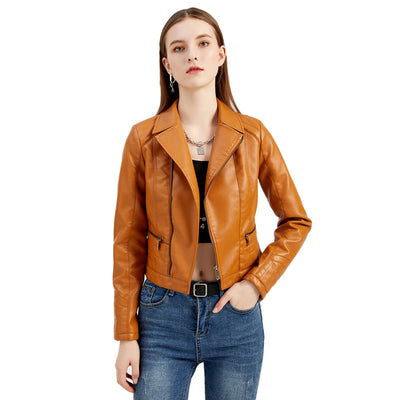 Fashion Lapel PU Leather Jacket