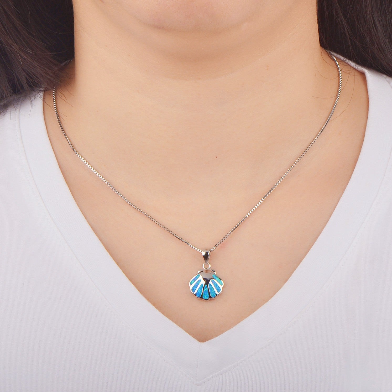 Blue Opal Shell Chain Necklace