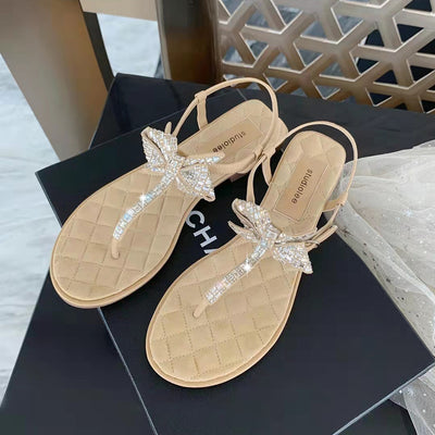 Rhinestone Bow Flat Sandals