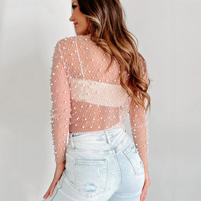 Bead Mesh Long Sleeve Top