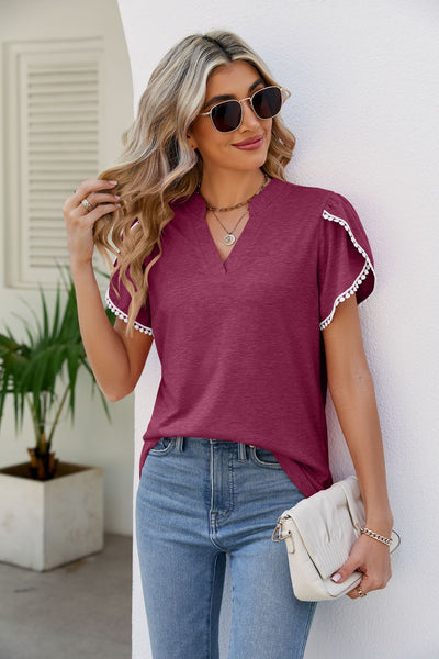 Solid Lace Petal Sleeve T-shirt