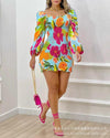 Tropical Print Shirred Dress