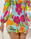 Tropical Print Shirred Dress