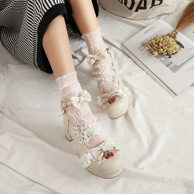 Fashion Lace Bow Middle Heels