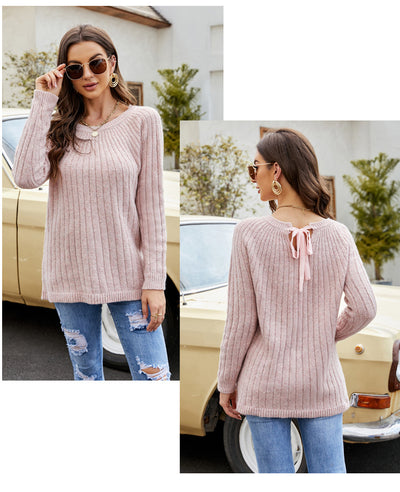 Lace-up O-neck Sweater