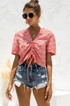 Floral V Neck Drawstring Top