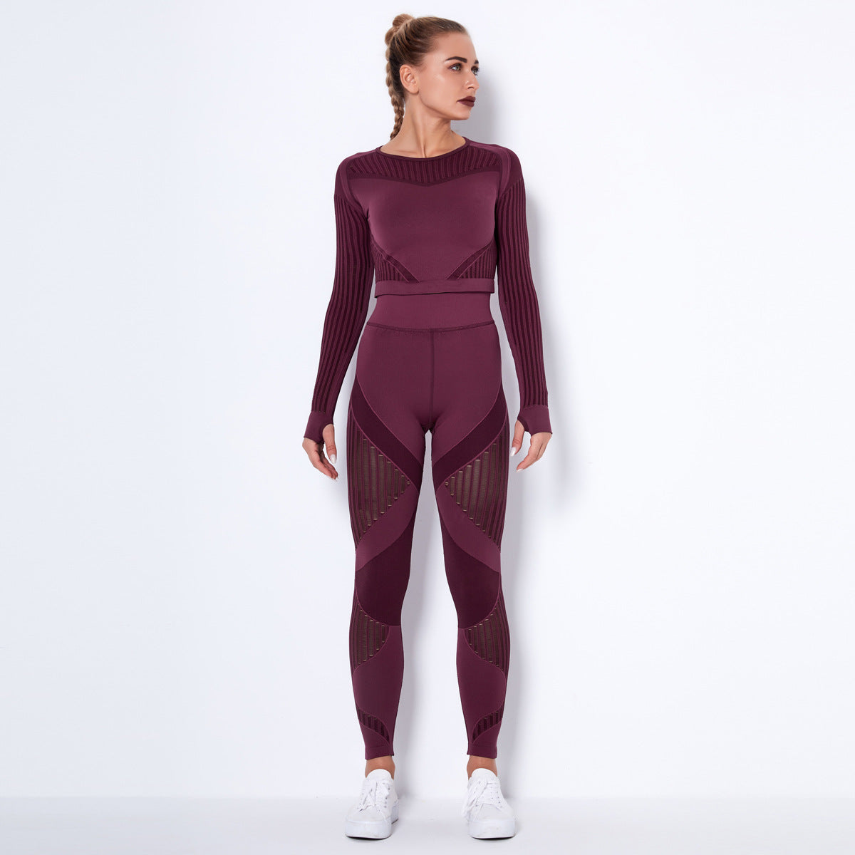 Seamless Knitted Sexy Yoga Clothing Suit Striped