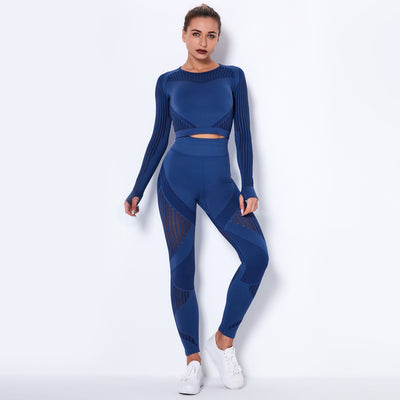 Seamless Knitted Sexy Yoga Clothing Suit Striped