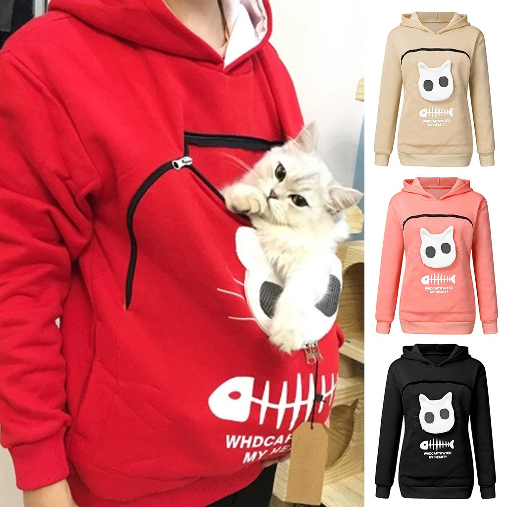 Women Hoodie With Cat Pocket