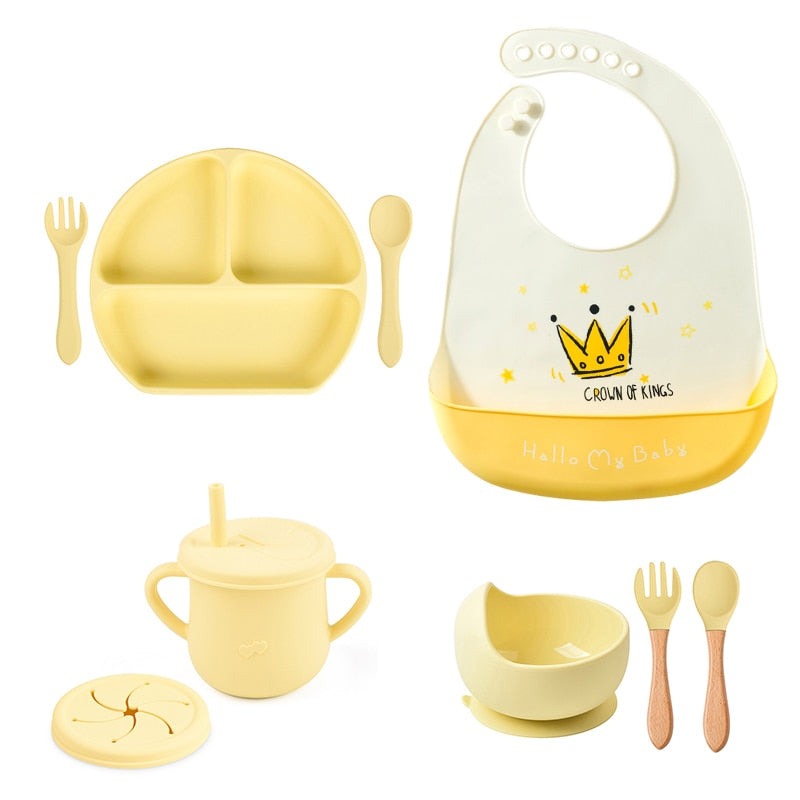 Baby Silicone Bib plus tableware set