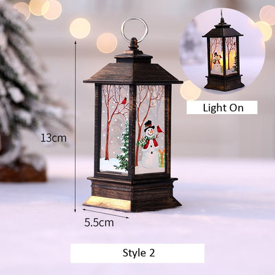 Santa Claus Snowman Lantern Light