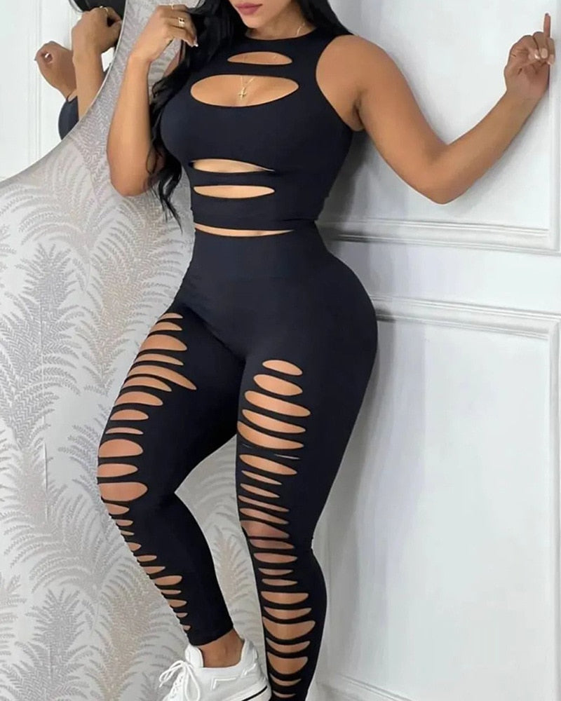 Ladder Cutout Top & Pants Set