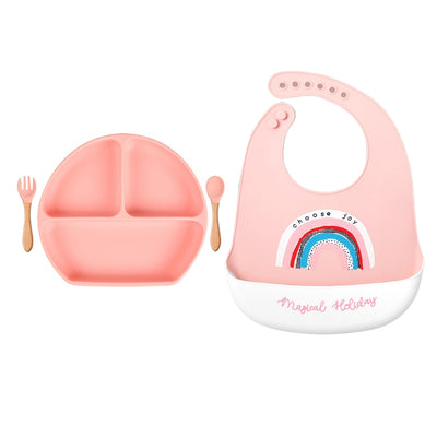 Baby Silicone Bib plus tableware set