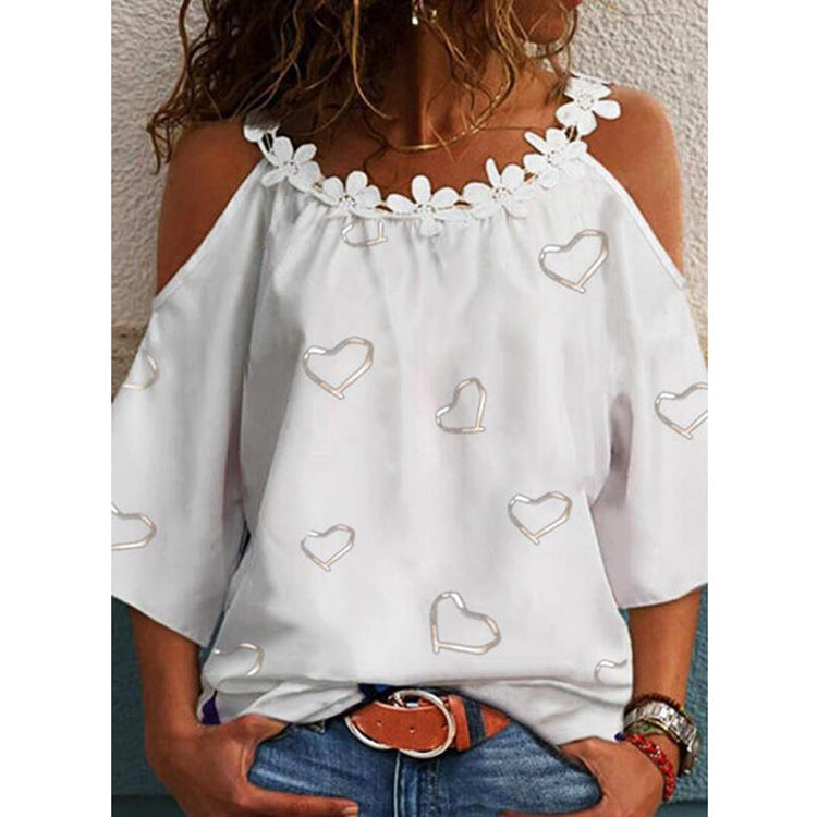 Women's Cold Shoulder Tops Butterfly Print