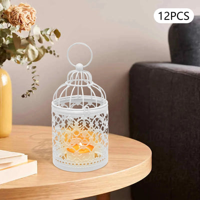 Decorative Candle Lanterns for Wedding Centerpieces, Metal Bird Cage, Hollow Out, Iron Candle Holder, Hanging, 12 Pcs